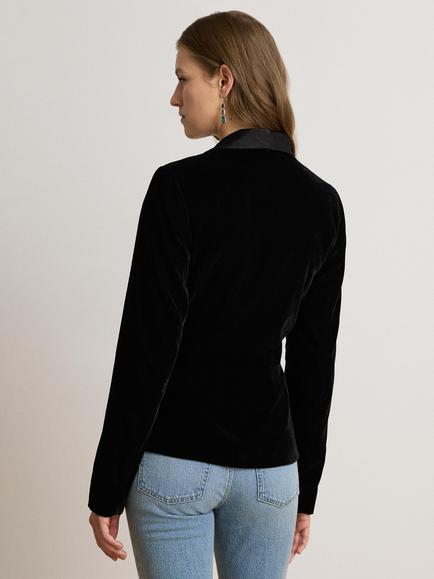 Lauren Ralph Lauren Single Breasted Tie Front Velvet Blazer, Black - view 2, Black Velvet