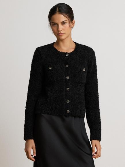 Lauren Ralph Lauren Textured Crew Neck Cardigan, Black, Black