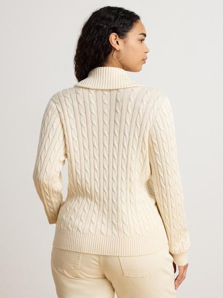 Lauren Ralph Lauren Cable Knit Shawl Collar Jumper, Mascarpone Cream - view 2, Mascarpone Crm