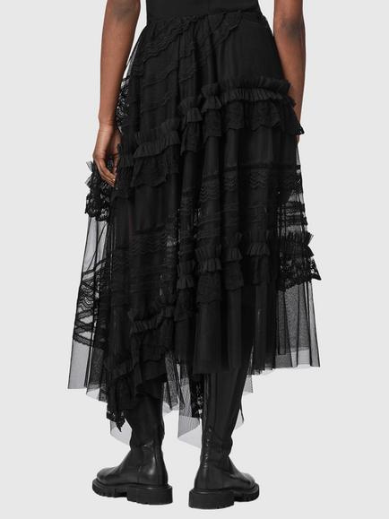 AllSaints Jen Lace Tiered Midi Skirt, Black - view 2, Black