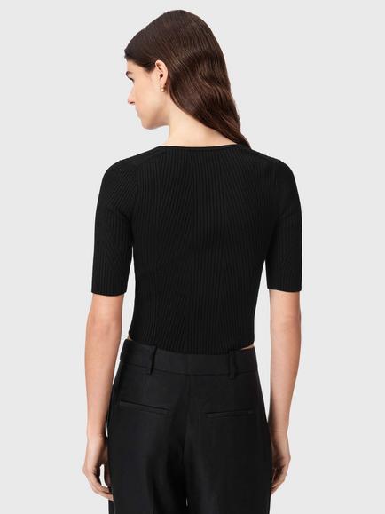 AllSaints Cruz Hally Square Neck T-Shirt containing LENZING™ ECOVERO™ Viscose, Black - view 2, Black