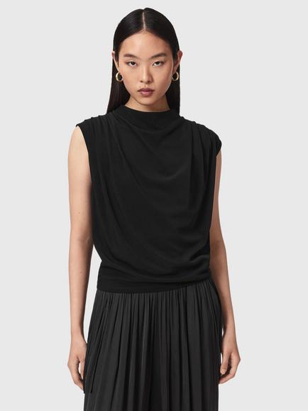 AllSaints Emerson High Neck T-Shirt, Black, Black