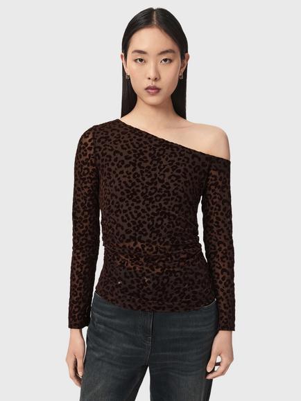 AllSaints Mimi Animal Slim Fit Top, Brown, Brown