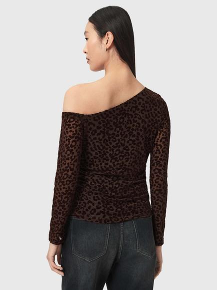 AllSaints Mimi Animal Slim Fit Top, Brown - view 2, Brown