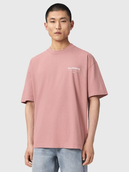 AllSaints Backstage Cotton Crew Neck T-Shirt, Lunar Blue, Woodrose Pink
