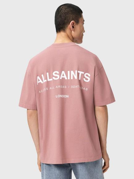 AllSaints Backstage Cotton Crew Neck T-Shirt, Lunar Blue - view 2, Woodrose Pink