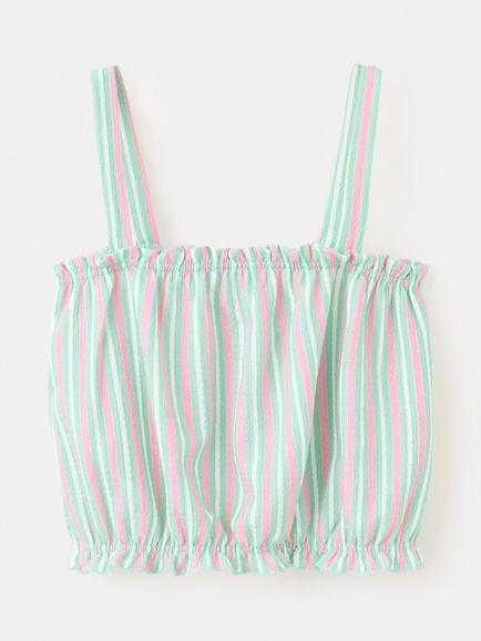 Mango Kids' Gathered Square Neck Camisole Top, Pink/Multi, Pink/Multi