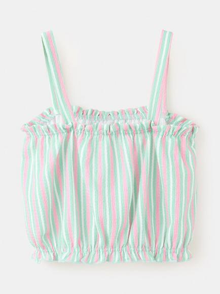 Mango Kids' Gathered Square Neck Camisole Top, Pink/Multi - view 2, Pink/Multi