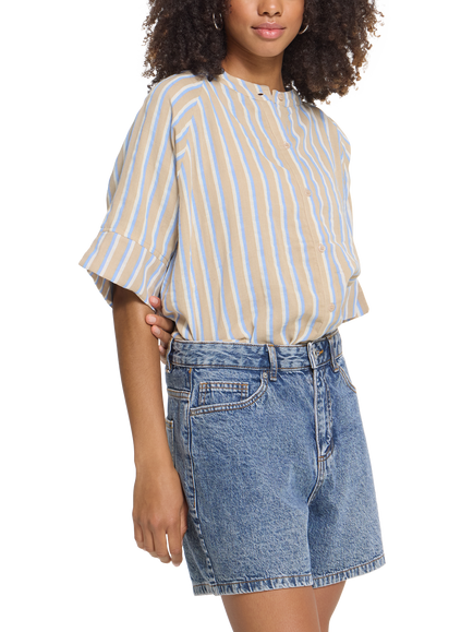 ICHI Iafoxa Striped Short Sleeve Shirt, Placid Blue, Placid Blue