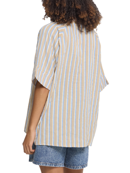 ICHI Iafoxa Striped Short Sleeve Shirt, Placid Blue - view 2, Placid Blue