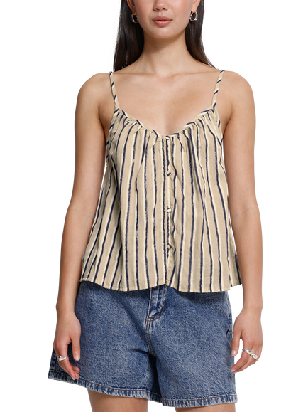 ICHI Iafoxa Striped Cami Top, Meteorite, Meteorite
