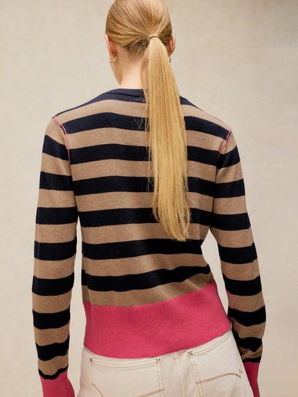 White Stuff Lois Pure Cotton Stripe Cardigan, Navy/Multi - view 2, Navy/Multi