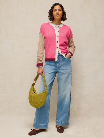 White Stuff Sansa Colourblock Cardigan, Pink/Multi, Pink/Multi
