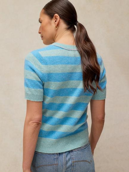 White Stuff Sansa Striped Knitted T-Shirt, Blue Mlt - view 2, Blue Mlt