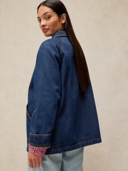 White Stuff Benny Denim Barn Jacket, Mid Blue - view 2, Mid Blue