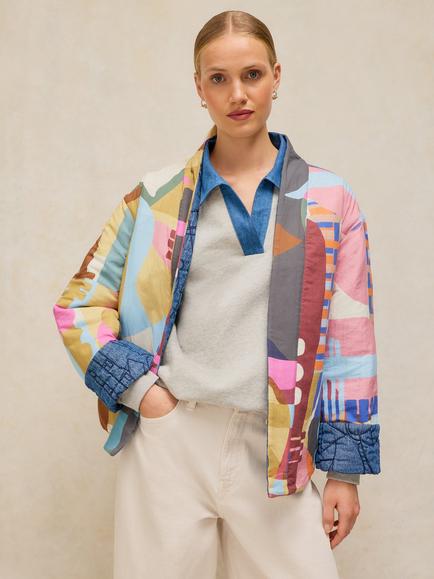 White Stuff Elodie Reversible Jacket, Blue Mlt, Blue Mlt