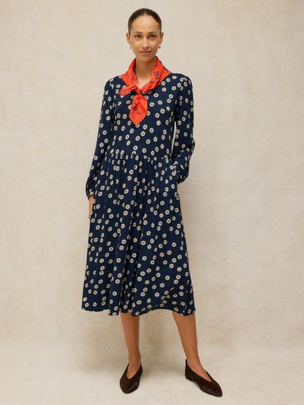 White Stuff Leah Abstract V-Neck Midi Dress, Navy/Multi, Navy/Multi