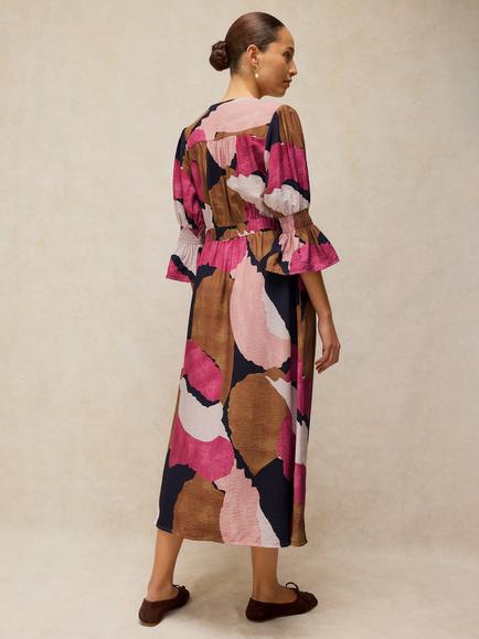 White Stuff Maisie Abstract Print Knot Dress containing LENZING™ ECOVERO™ Viscose - view 2, Pink/Multi