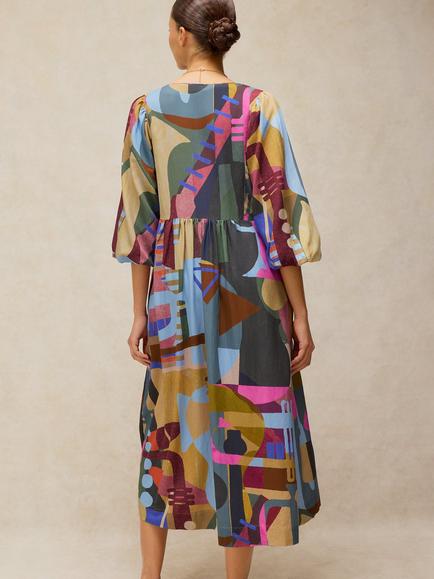 White Stuff Matilda Patchwork Dress containing LENZING™ ECOVERO™ Viscose, Pink/Multi - view 2, Pink/Multi