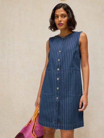 White Stuff Millie Button Front Shift Mini Dress, Blue, Blue