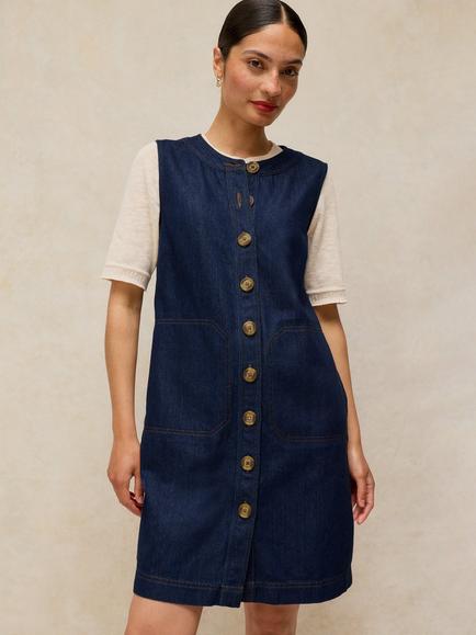 White Stuff Millie Button Front Shift Mini Dress, Dark Blue, Dark Blue