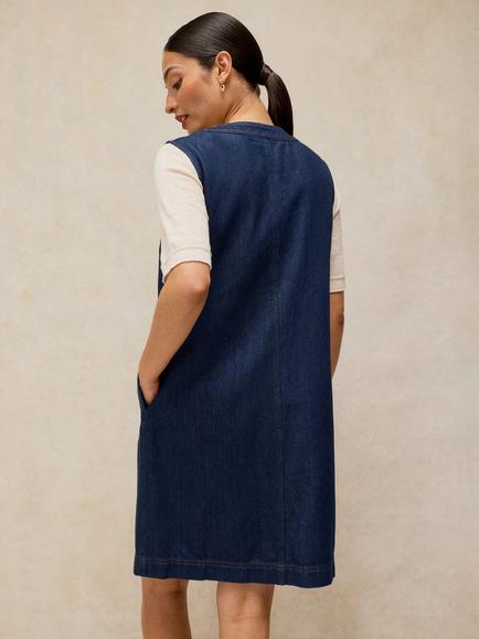 White Stuff Millie Button Front Shift Mini Dress, Dark Blue - view 2, Dark Blue