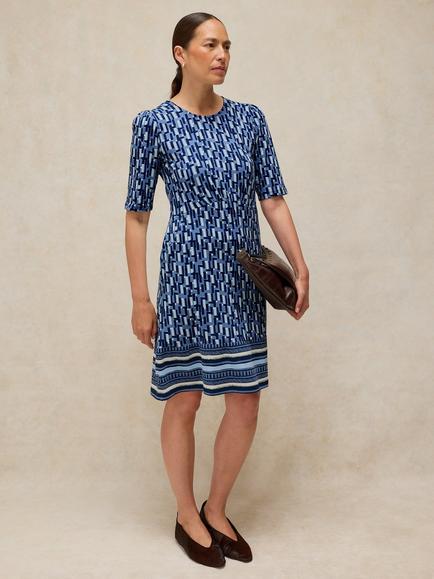 White Stuff Olivia Geometric Jersey Dress, Blue/Multi, Blue/Multi