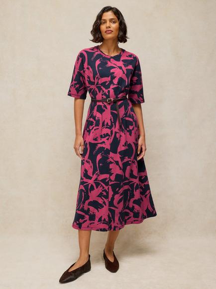 White Stuff Pelly Abstract Print Midi Dress, Navy/Multi, Navy/Multi