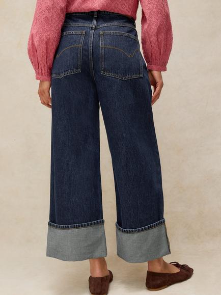 White Stuff Bailey Straight Turn Up Jeans, Dark Blue - view 2, Dark Blue