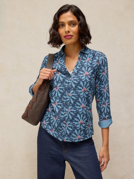White Stuff Annie Pure Cotton Abstract Print Shirt, Navy/Multi, Navy/Multi