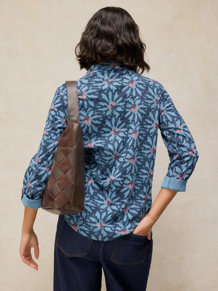 White Stuff Annie Pure Cotton Abstract Print Shirt, Navy/Multi - view 2, Navy/Multi