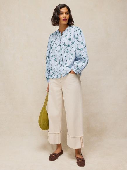 White Stuff Lana Embroidered Stripe Top, Green/Multi, Green/Multi