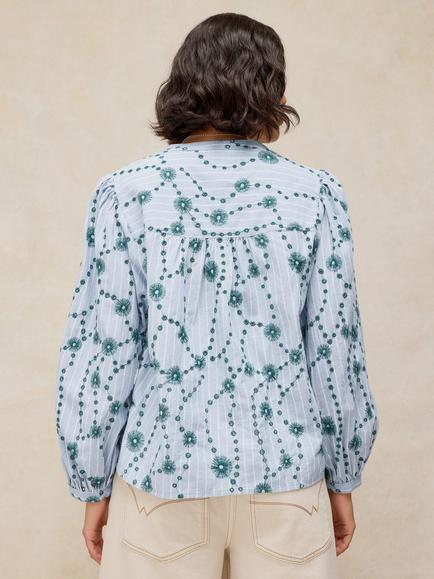White Stuff Lana Embroidered Stripe Top, Green/Multi - view 2, Green/Multi