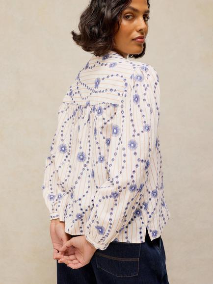 White Stuff Lana Embroidered Stripe Top, Ivory/Multi - view 2, Ivory/Multi