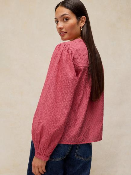 White Stuff Lana Textured Blouse, Mid Pink - view 2, Mid Pink