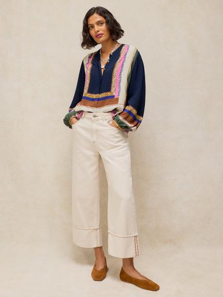 White Stuff Lana Colourblock Blouse containing LENZING™ ECOVERO™ Viscose, Navy