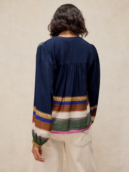 White Stuff Lana Colourblock Blouse containing LENZING™ ECOVERO™ Viscose - view 2, Navy