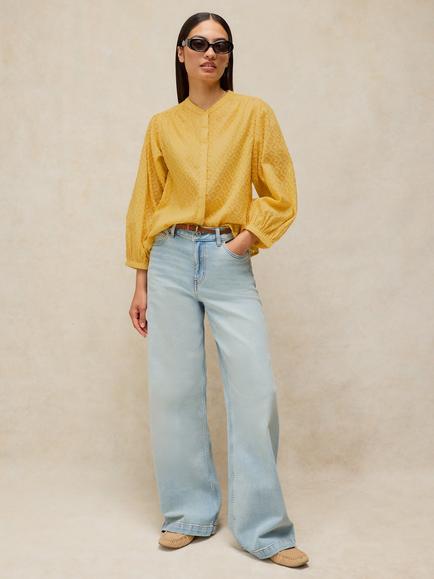 White Stuff Lana 3/4 Sleeve Cotton Blend Blouse, Yellow, Yellow