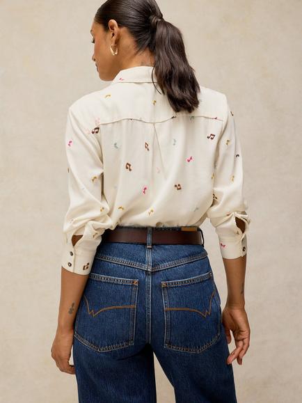 White Stuff Libby Music Embroidered Shirt containing TENCEL™ Lyocell - view 2, Ivory/Multi