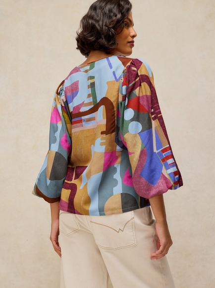 White Stuff Matilda Abstract Print Blouse containing LENZING™ ECOVERO™ Viscose - view 2, Pink/Multi