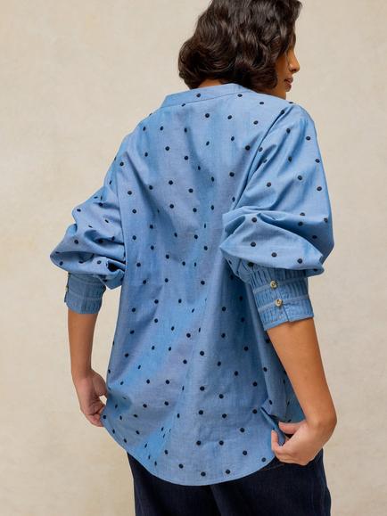 White Stuff Raya Pure Cotton Polka Dot Shirt, Blue/Multi - view 2, Blue/Multi
