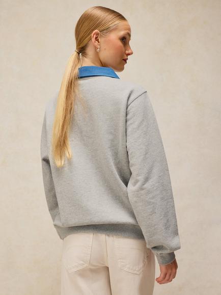 White Stuff Danni Denim Polo Collar Relaxed Sweatshirt, Grey Marl - view 2, Grey Marl