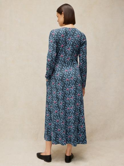 White Stuff Reese Abstract V-Neck Midi Dress, Blue - view 2, Blue