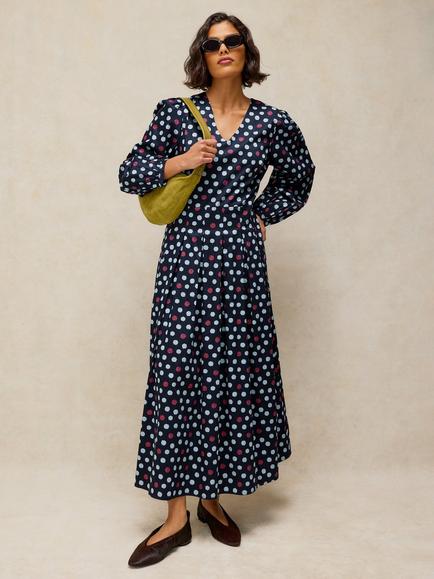White Stuff Sierra Pleated Dress, Navy/Multi, Navy/Multi