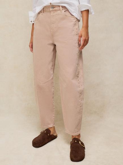 White Stuff Aubrey Embroidered Barrel Leg Jeans, Light Natural, Light Natural