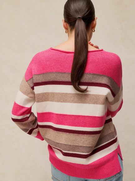 White Stuff Sansa V-Neck Striped Jumper, Pink/Multi - view 2, Pink/Multi