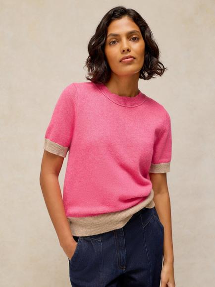 White Stuff Sansa Knit Short Sleeve Jumper, Pink/Multi, Pink/Multi
