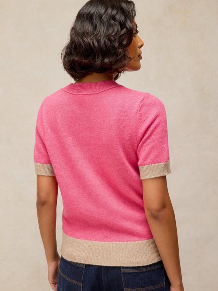 White Stuff Sansa Knit Short Sleeve Jumper, Pink/Multi - view 2, Pink/Multi