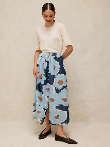 White Stuff Leela Abstract Floral Midi Skirt, Blue/Multi, Blue/Multi