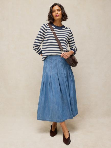White Stuff Marlowe Chambray Midi Skirt, Chambray Blue, Chambray Blue